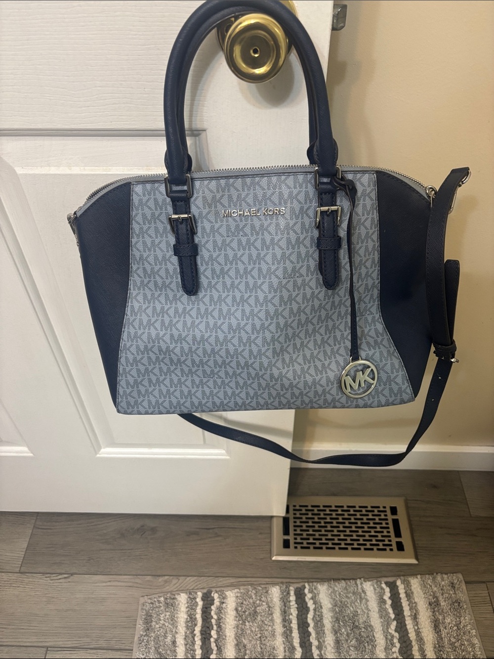 Michael Kors Navy and Light Blue Logo Satchel